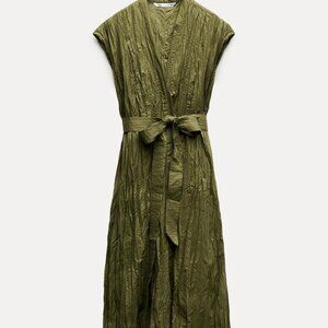 Olive Green belted wrinkled dress (NEW WITH TAGS)